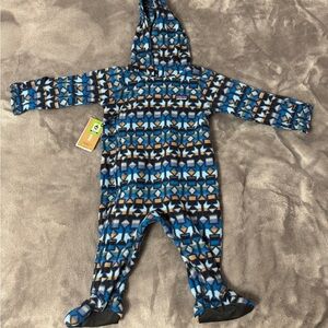 Patagonia Blue Multi Geometric Hooded Fleece Footie - (3-6 Months)